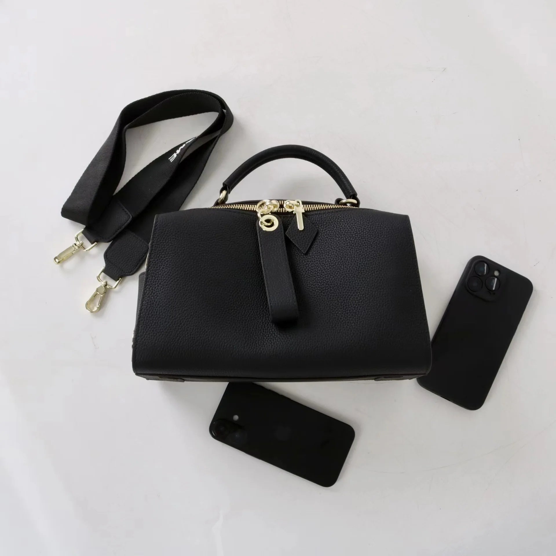 Beige Leather Bowling Tote