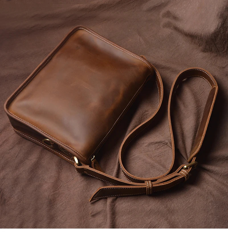 Crazy Horse Leather Messenger Bag with Laptop Compartment