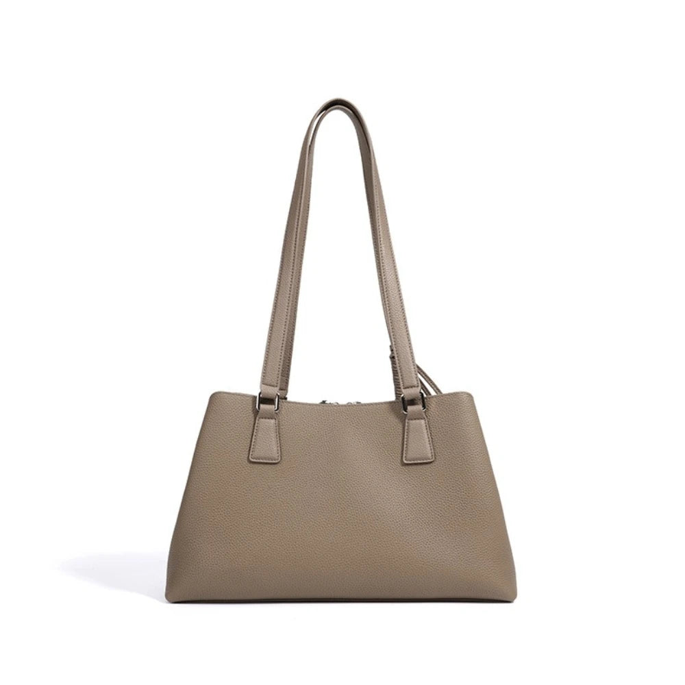 Beige Armpit Shopper - Cowhide Leather Bag with Pouch