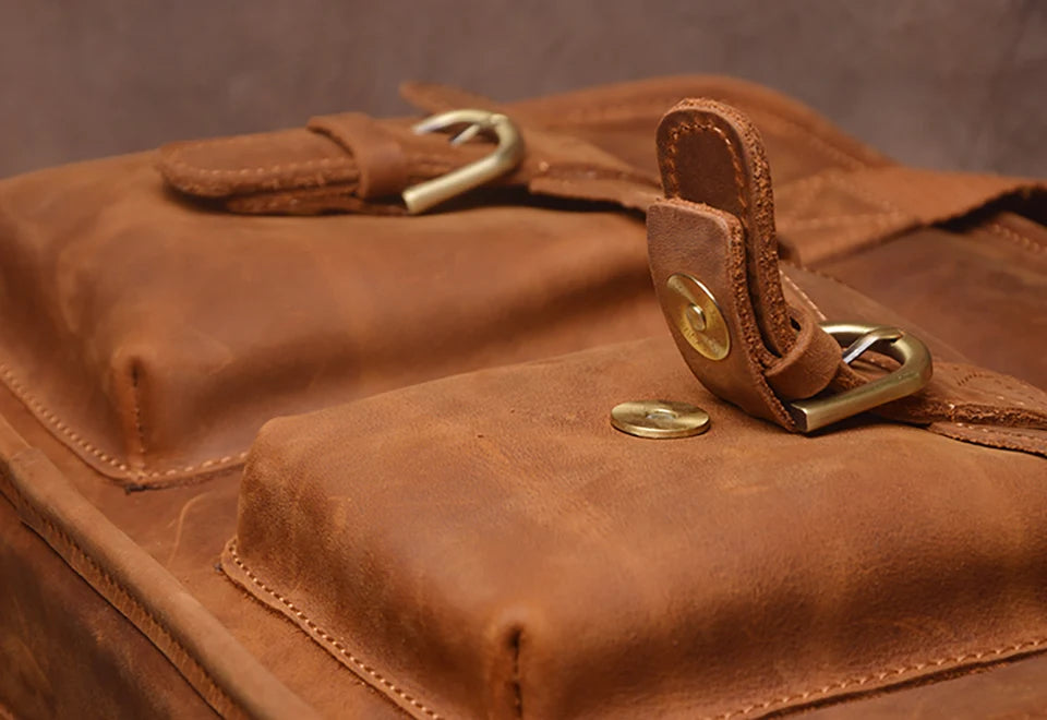 Leather Briefcase – 14 Inch Laptop Bag with Shoulder Strap