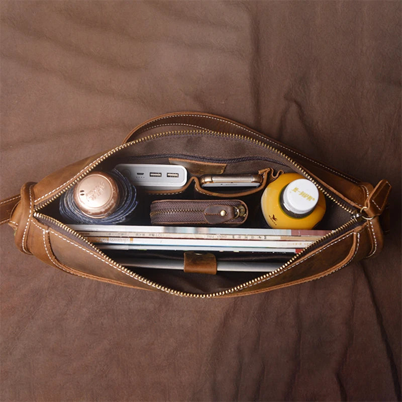 Crazy Horse Leather Messenger Bag with Laptop Compartment