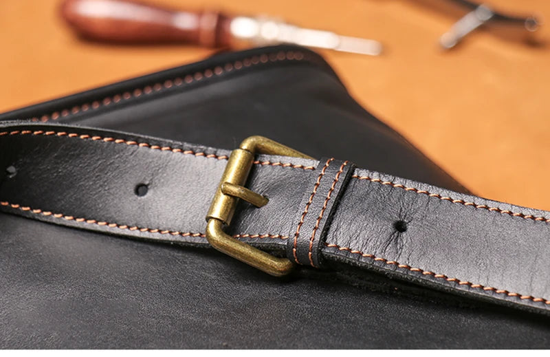 Crazy Horse Leather Messenger Bag with Laptop Compartment