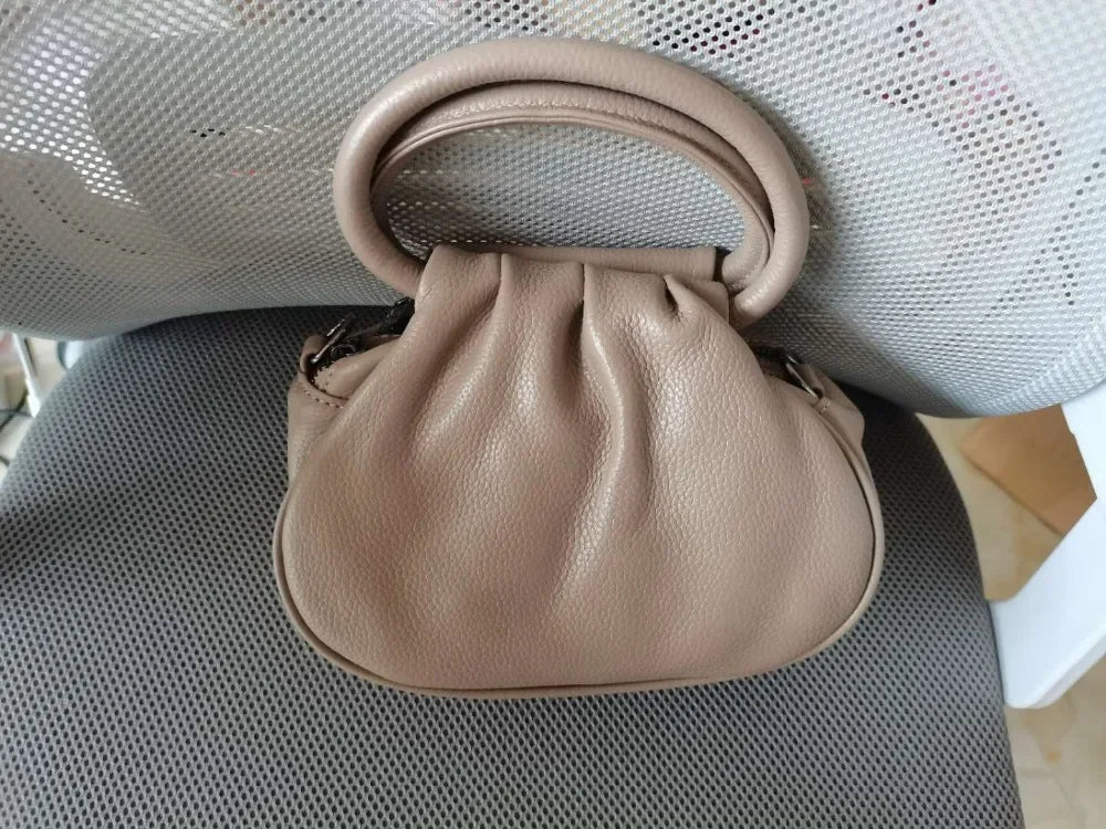 Beige Ruched Dumpling Crossbody Bag