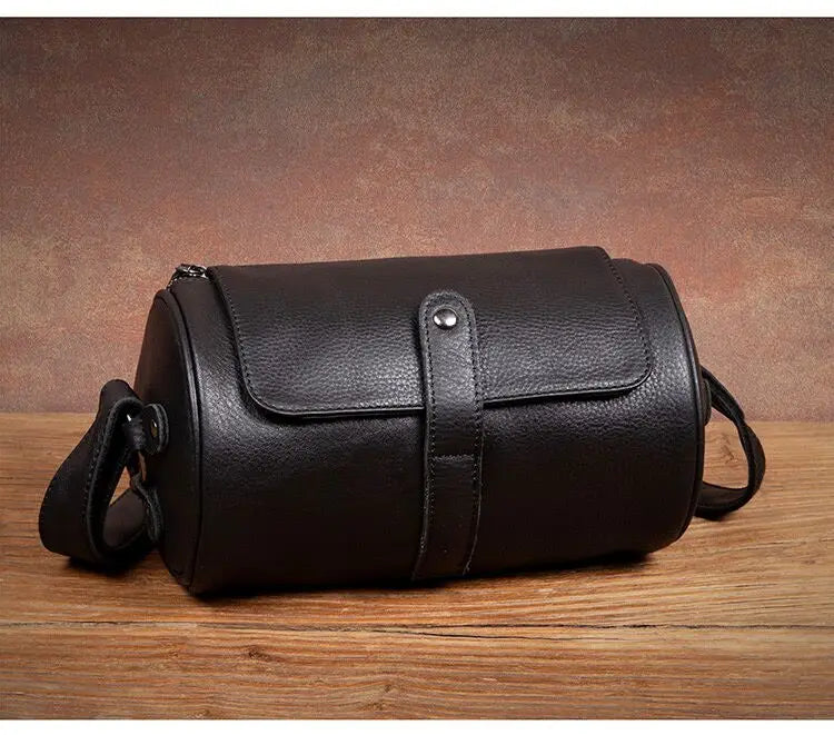 Leather Crossbody Bag with Cylinder Design