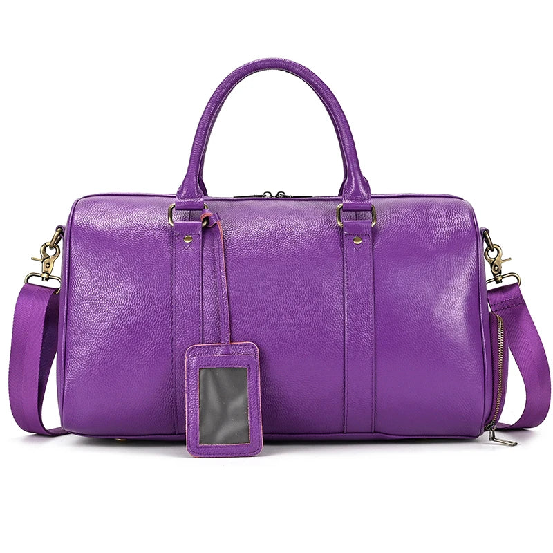 Genuine Leather Travel Bag with Shoe Pocket Large Capacity Duffle