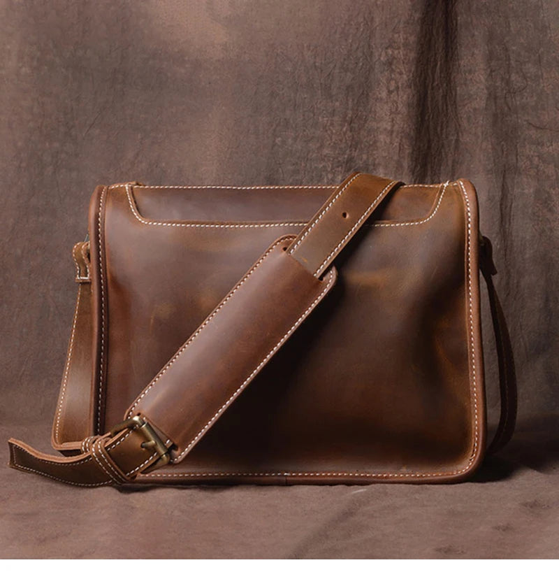 Crazy Horse Leather Messenger Bag with Laptop Compartment