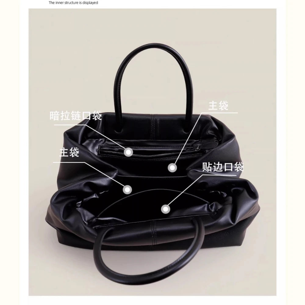 Black Coffee Cloud Tote - Cowhide Travel Handbag