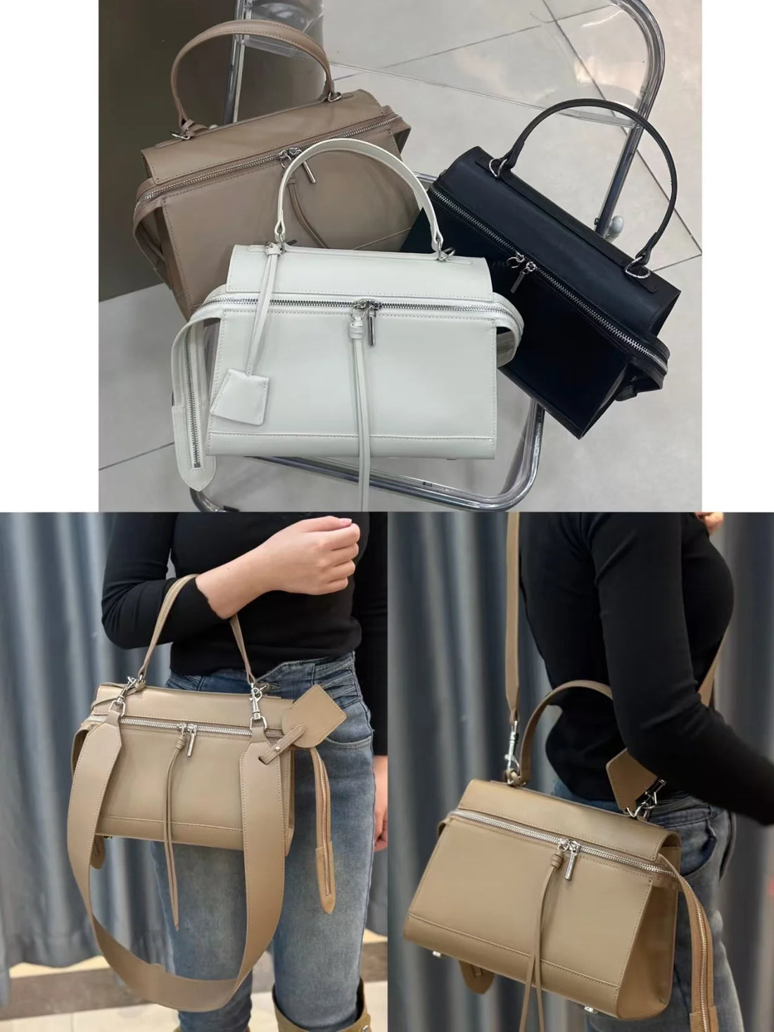 Beige Calfskin Tote Bag for Women
