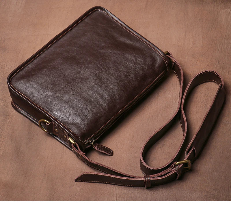 Crazy Horse Leather Messenger Bag with Laptop Compartment