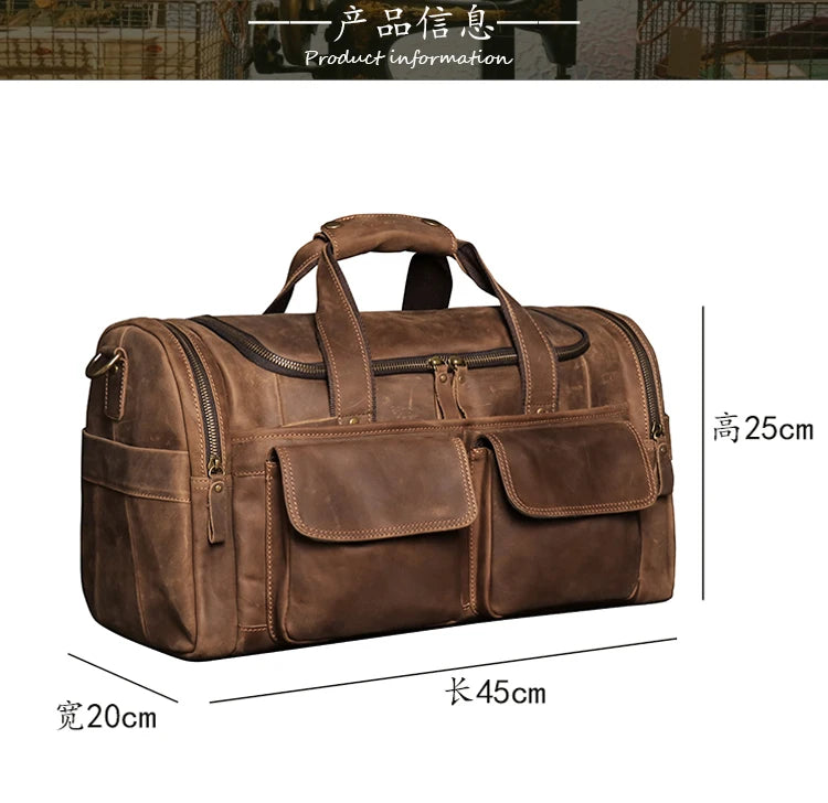 Leather Travel Bag – Large Capacity Weekend Duffel with Strap