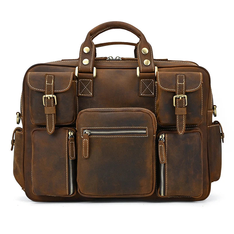 Leather Laptop Briefcase - Large Business Travel Bag