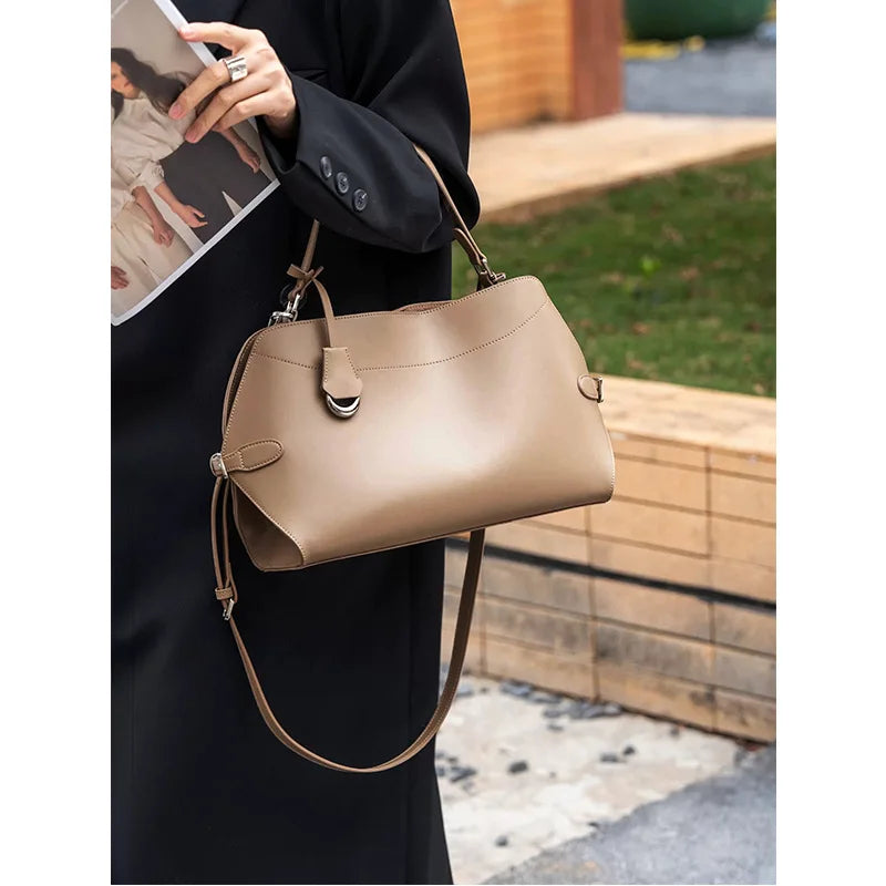 Beige Split Leather Business Tote | KQ Premium