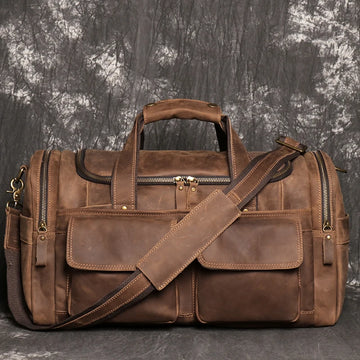 Leather Travel Bag – Large Capacity Weekend Duffel with Strap