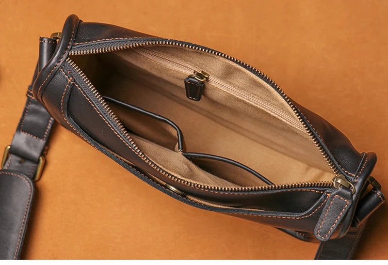 Crazy Horse Leather Messenger Bag with Laptop Compartment