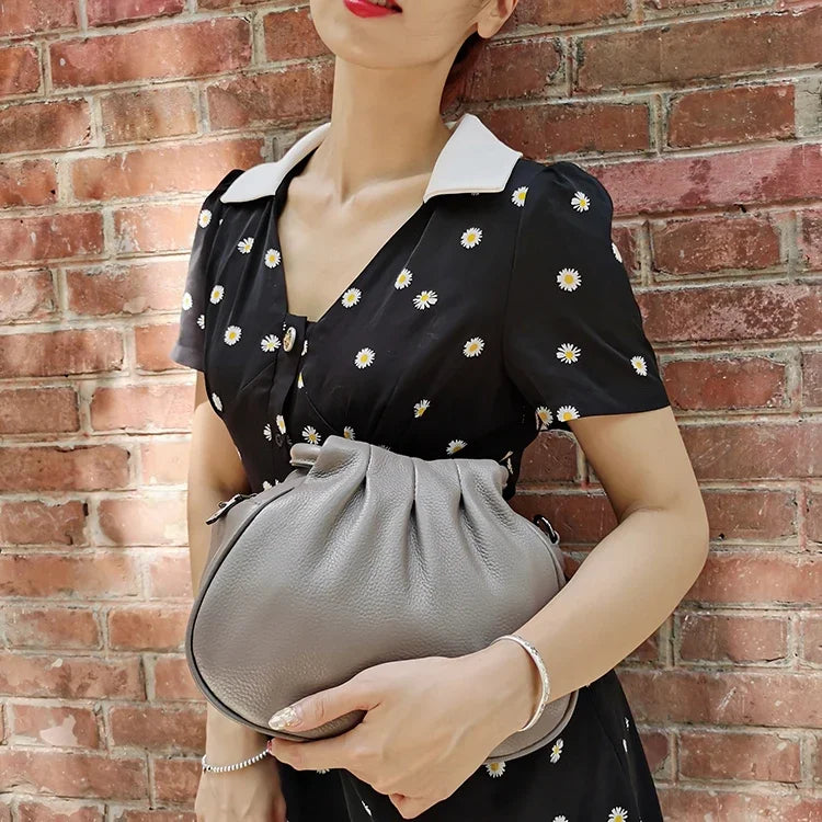 Beige Ruched Dumpling Crossbody Bag