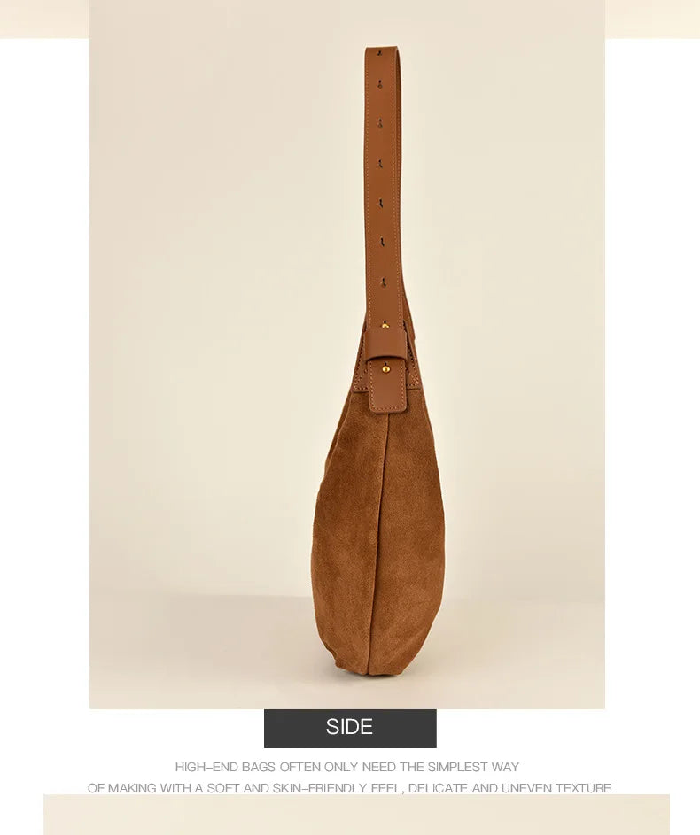 Adjustable Strap Hobo - Camel Coffee Suede