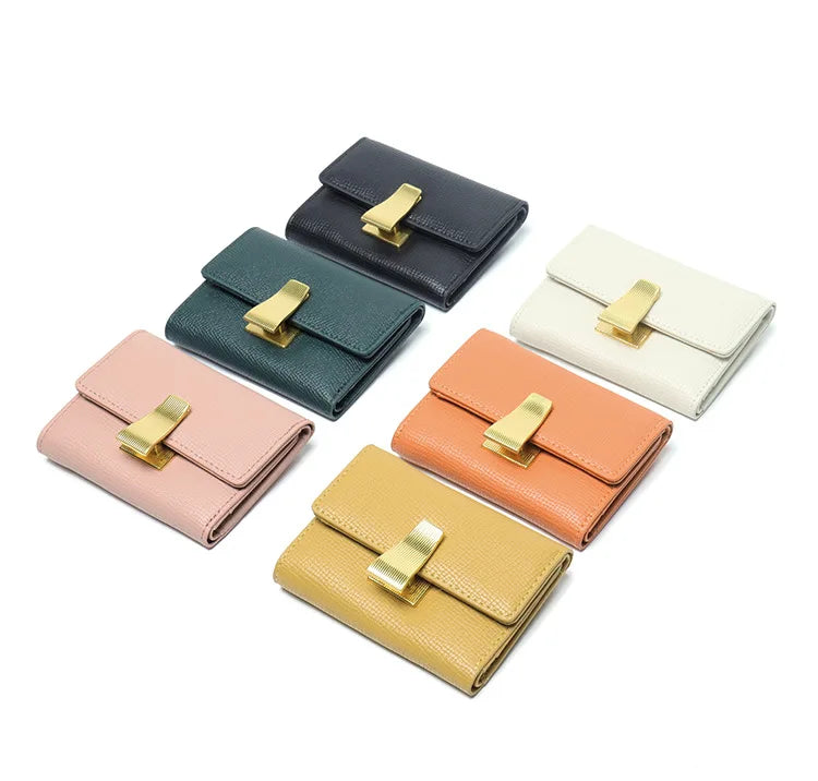 Women's Tri-Fold Wallet - Orange Leather Coin Purse