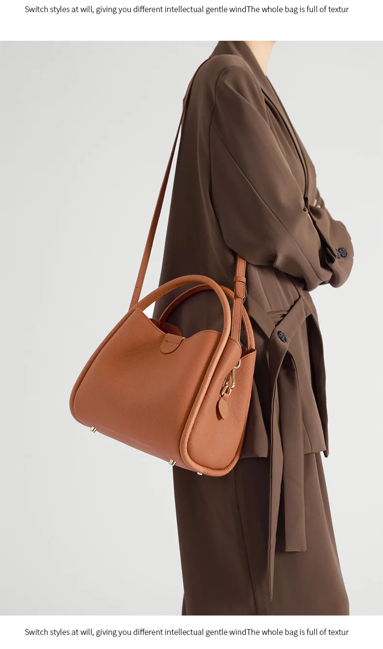 Beige Leather Bucket Tote Bag 2026