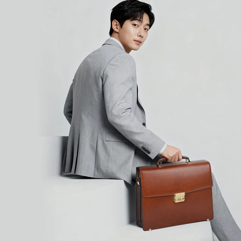 Leather Laptop Briefcase with Lock – Business Messenger Bag