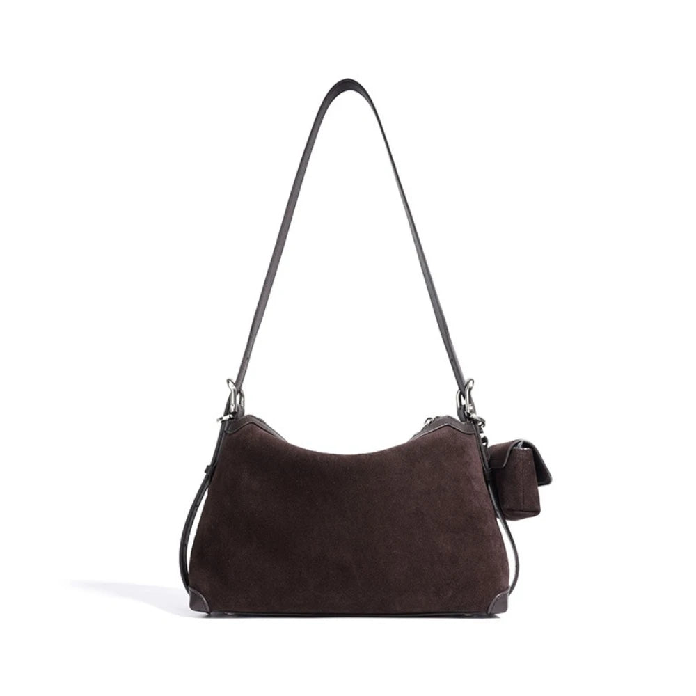 Baguette Crossbody with Keyring - Coffee Suede