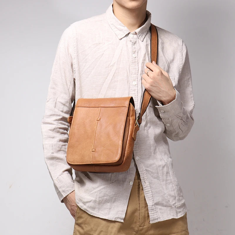 Leather Shoulder Bag with Flap - Vintage Crossbody for iPad