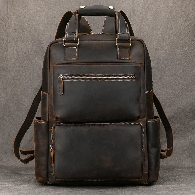 Crazy Horse Leather Backpack for Men - 17 Inch Laptop Daypack