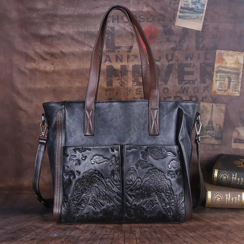Leather Tote Bag with Embossed Detail