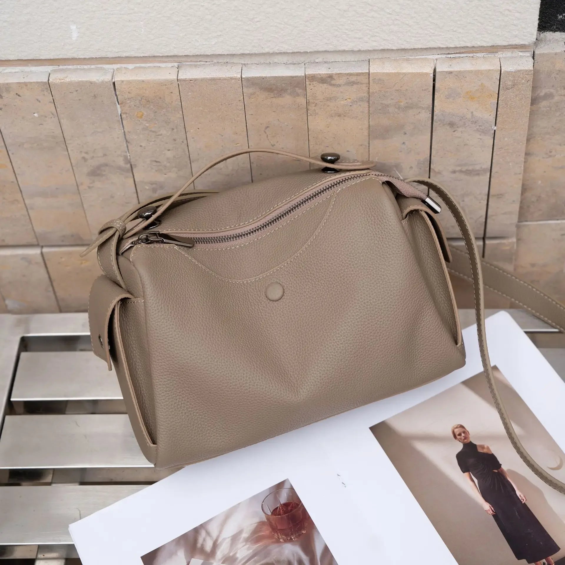 Beige Togo Leather Boston Tote - KQ Premium 2026