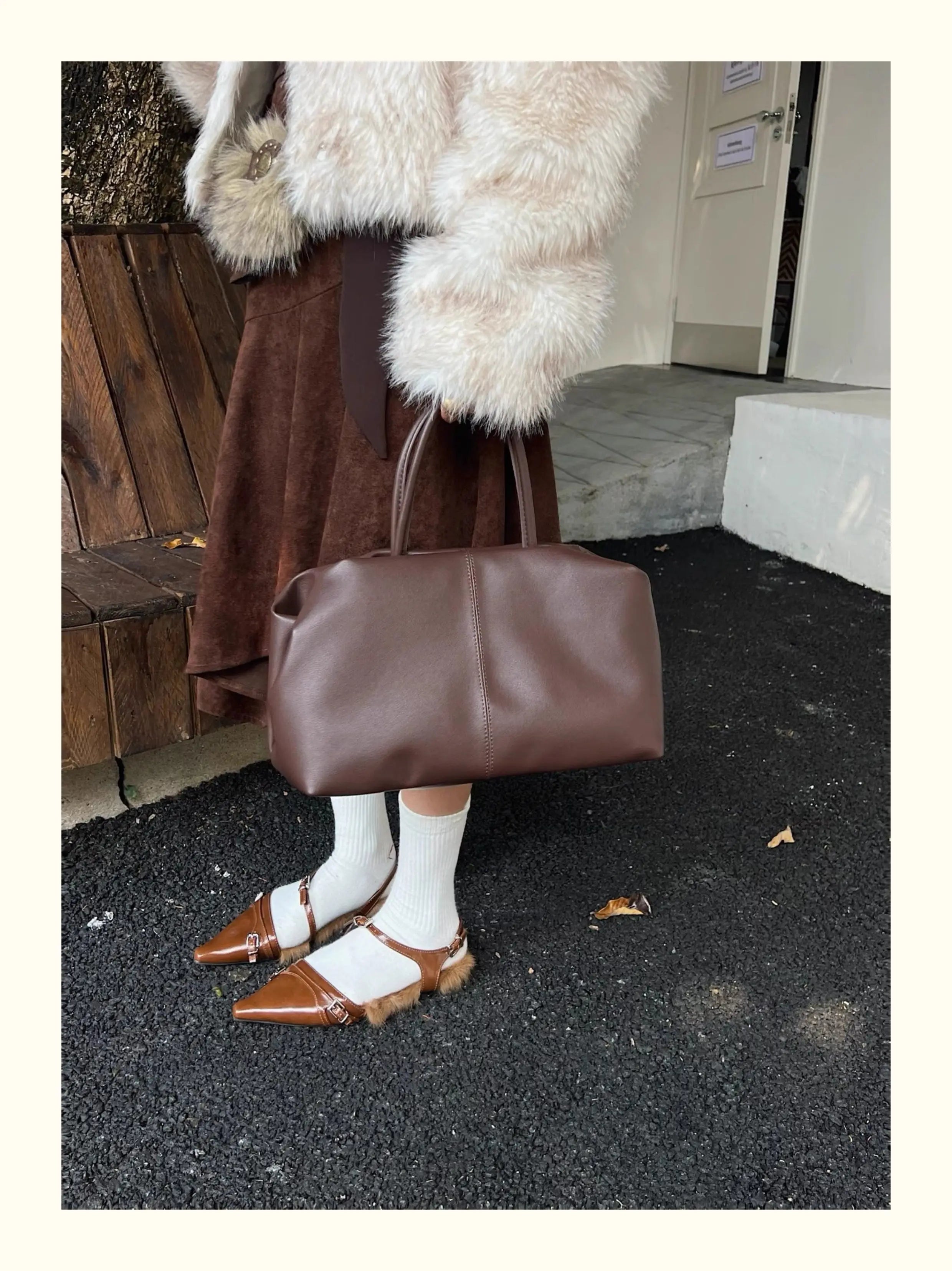 Black Coffee Cloud Tote - Cowhide Travel Handbag