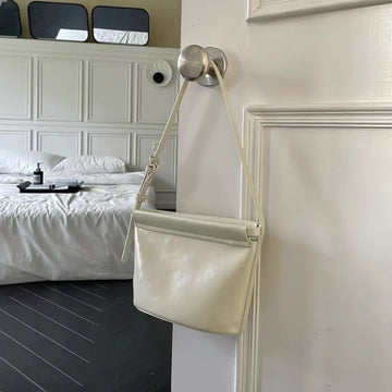 Beige Glossy Leather Flap Crossbody | KQ Premium