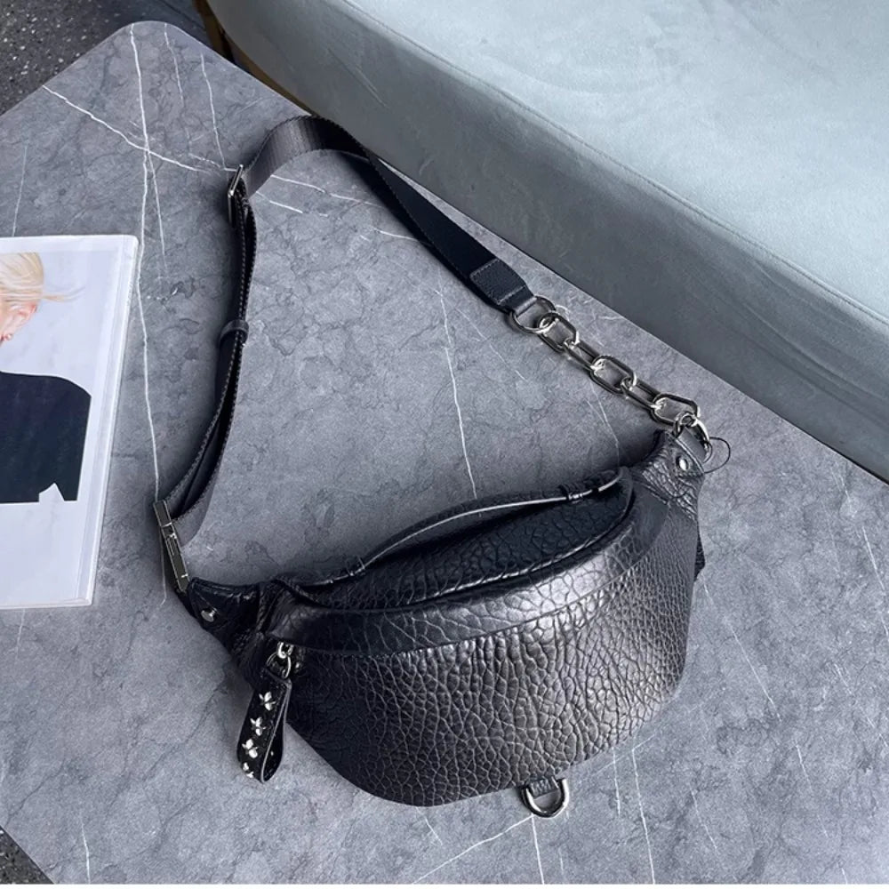 Bubble Sheepskin Sling Bag - Black Lambskin Chest Pack