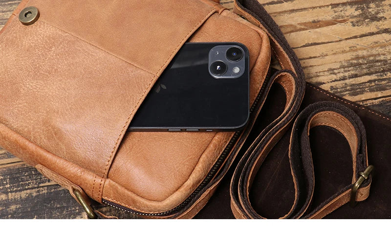 Leather Shoulder Bag with Flap - Vintage Crossbody for iPad