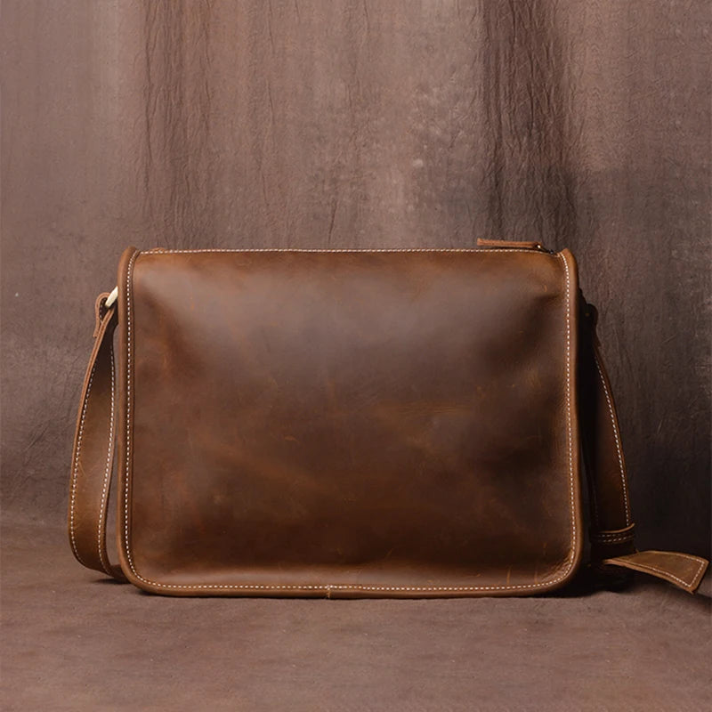 Crazy Horse Leather Messenger Bag with Laptop Compartment