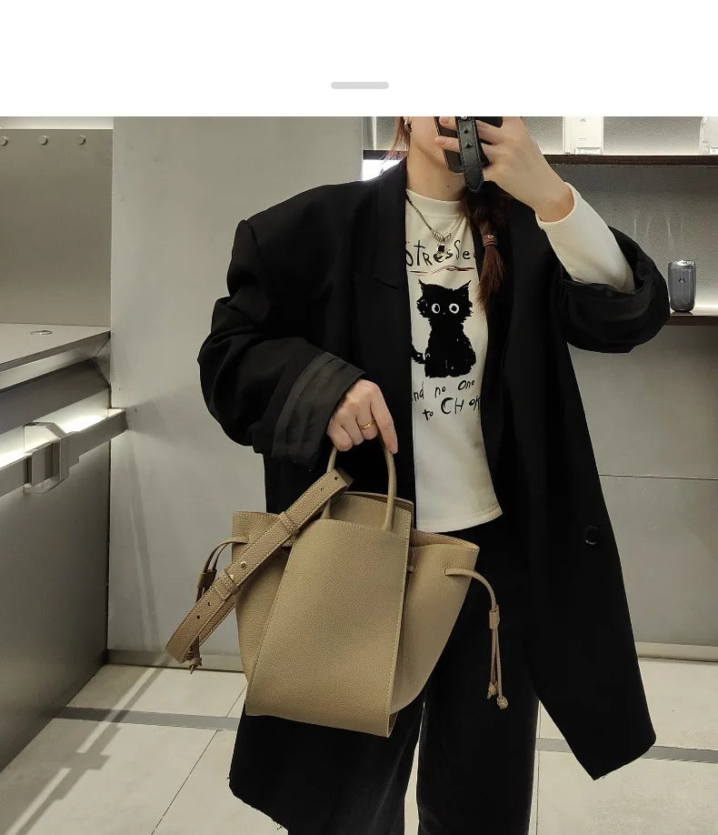 Black Leather Wings Trapeze Tote