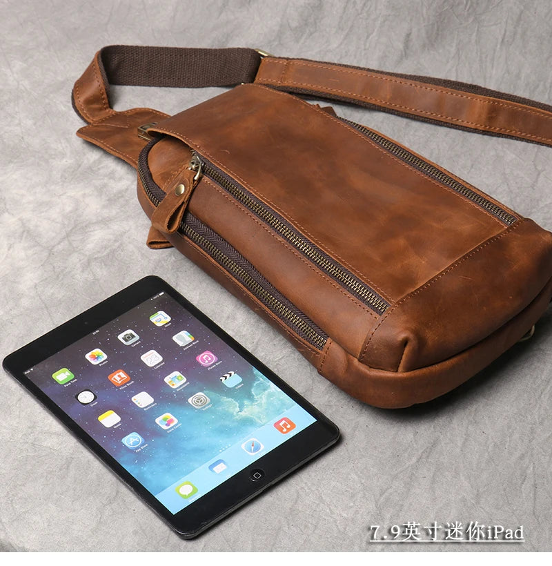 Leather Crossbody Bag – Vintage Sling Bag for iPad & Essentials