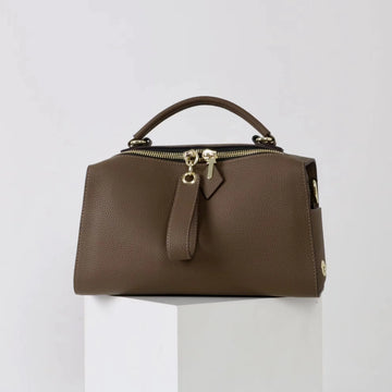 Beige Leather Bowling Tote