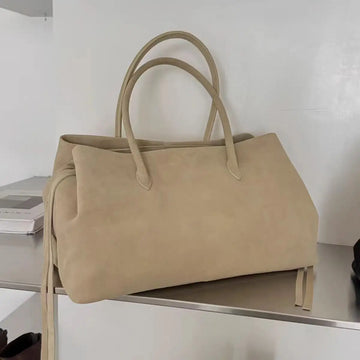 Apricot Suede Multi-Layer Tote - Large Commuter Handbag