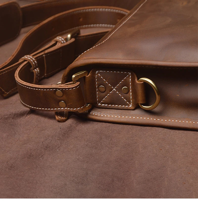 Crazy Horse Leather Messenger Bag with Laptop Compartment