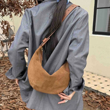 Adjustable Strap Hobo - Camel Coffee Suede