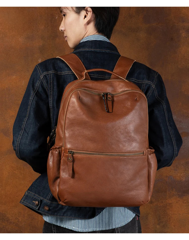 Leather Backpack – Large Capacity Travel & Laptop Bag 15.6 Inch