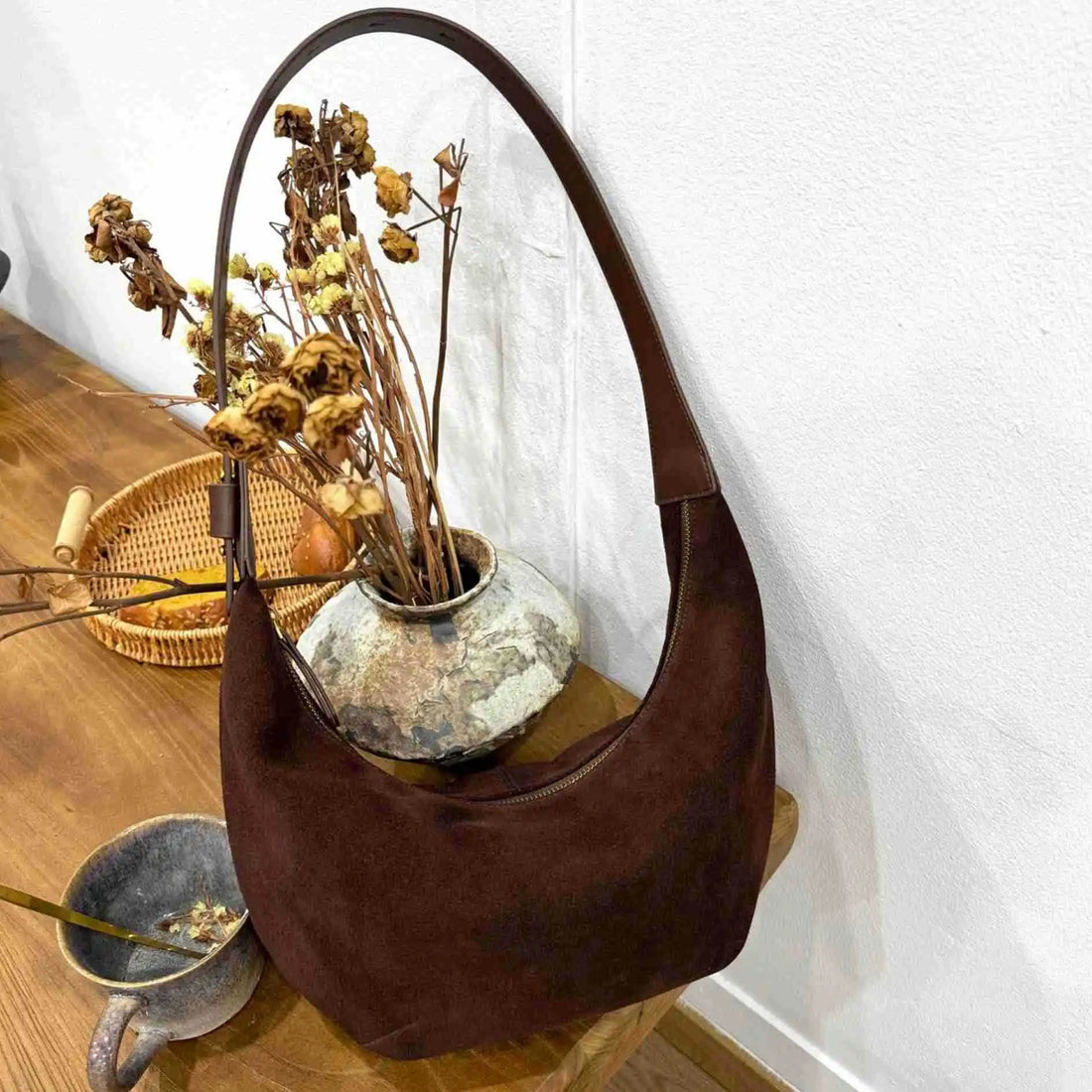 Adjustable Strap Hobo - Camel Coffee Suede