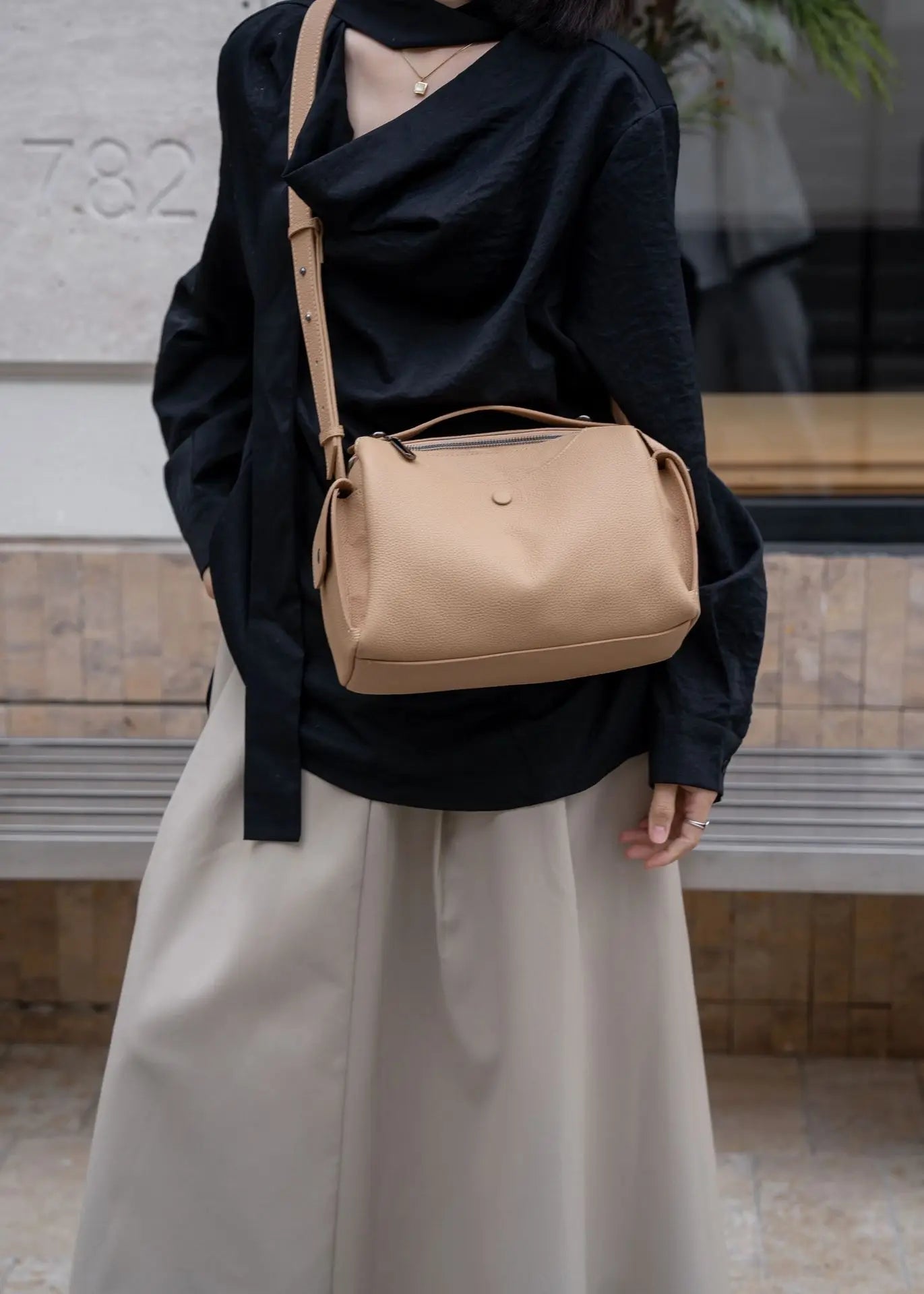 Beige Togo Leather Boston Tote - KQ Premium 2026