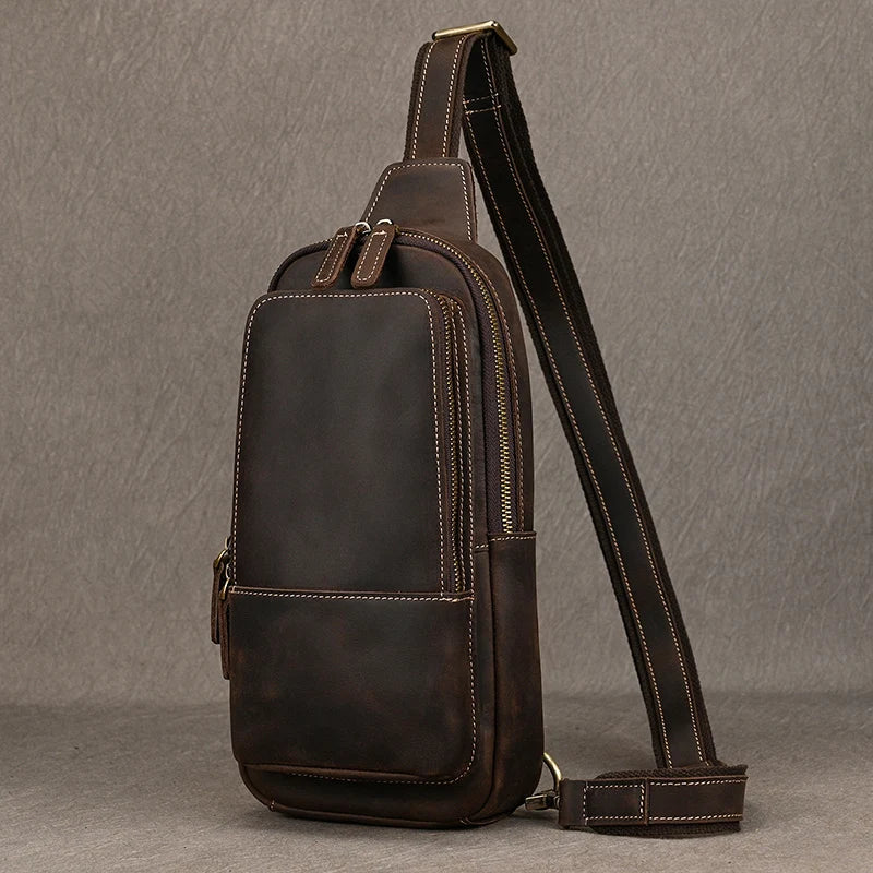 Men's Cowhide Leather Chest Bag Single Strap Sling