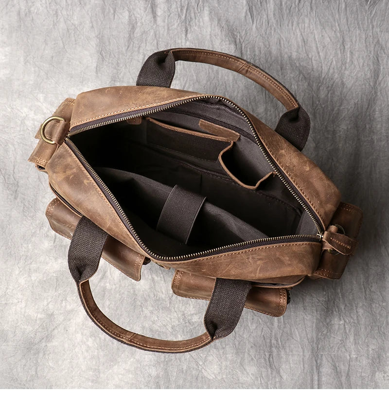 Crazy Horse Leather Briefcase with Laptop Compartment