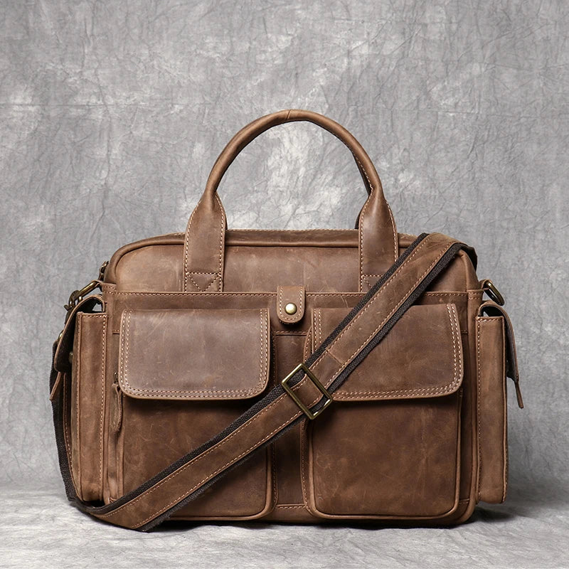 Crazy Horse Leather Briefcase with Laptop Compartment