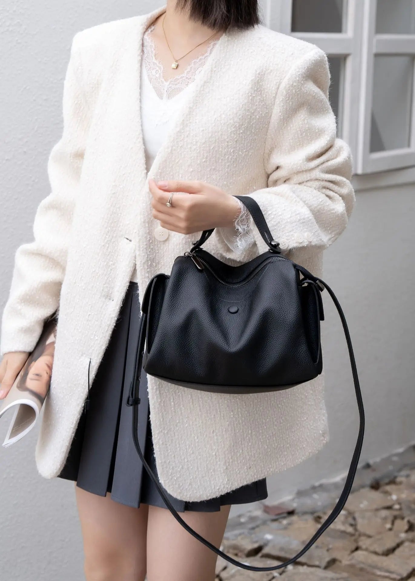 Beige Togo Leather Boston Tote - KQ Premium 2026