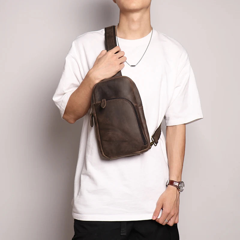 Leather Sling Bag – Compact Crossbody Chest Pack for Daily Use