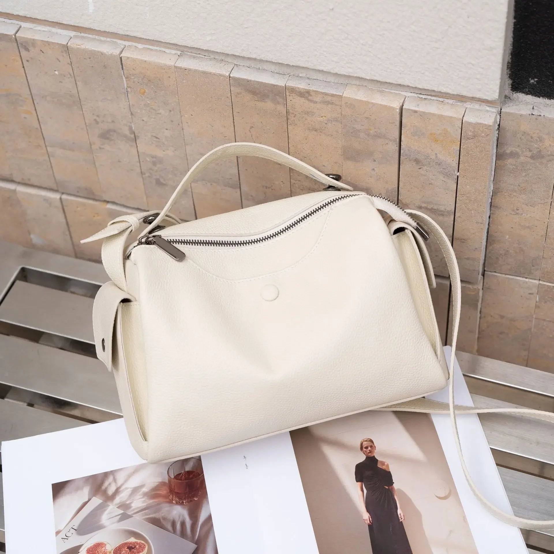 Beige Togo Leather Boston Tote - KQ Premium 2026