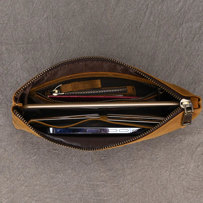Men's Genuine Leather Clutch Wallet 7.9" iPad Soft Leather Hand Purse