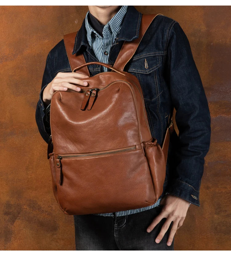 Leather Backpack – Large Capacity Travel & Laptop Bag 15.6 Inch
